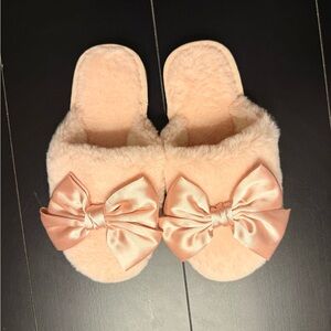 Pink Fuzzy Slippers with Bows
